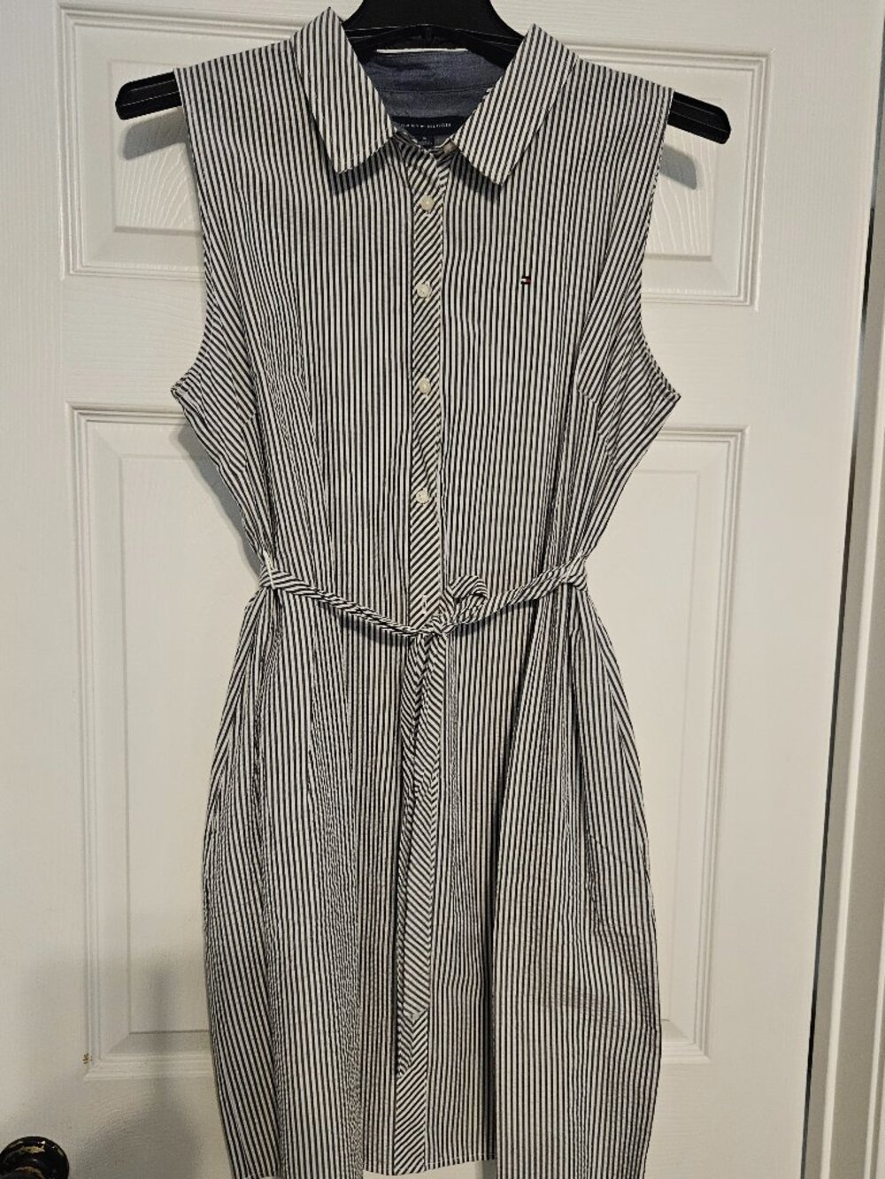 Tommy Hilfiger Seersucker Shirt Dress Sleeveless Size 16